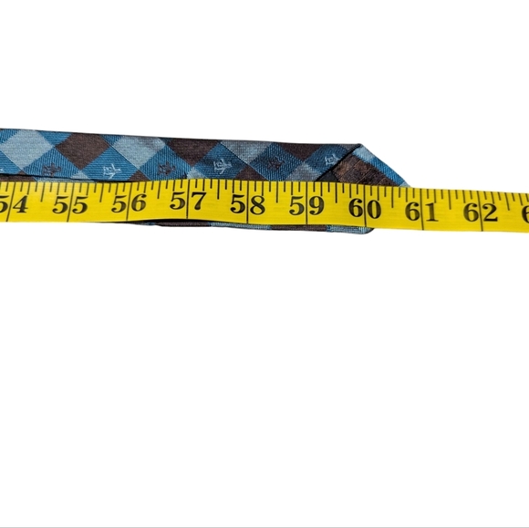 Original Penguin Brown Blue Penguin Silk Narrow Tie Preppy Logo Check - Picture 6 of 6